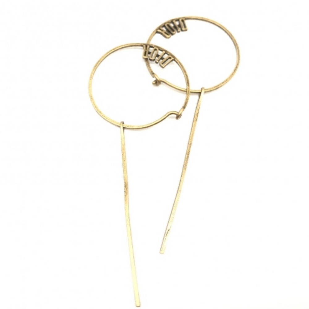 Dior Gold Tone Hoop Earrings with Slim Drop Bars - Picture 5 of 13